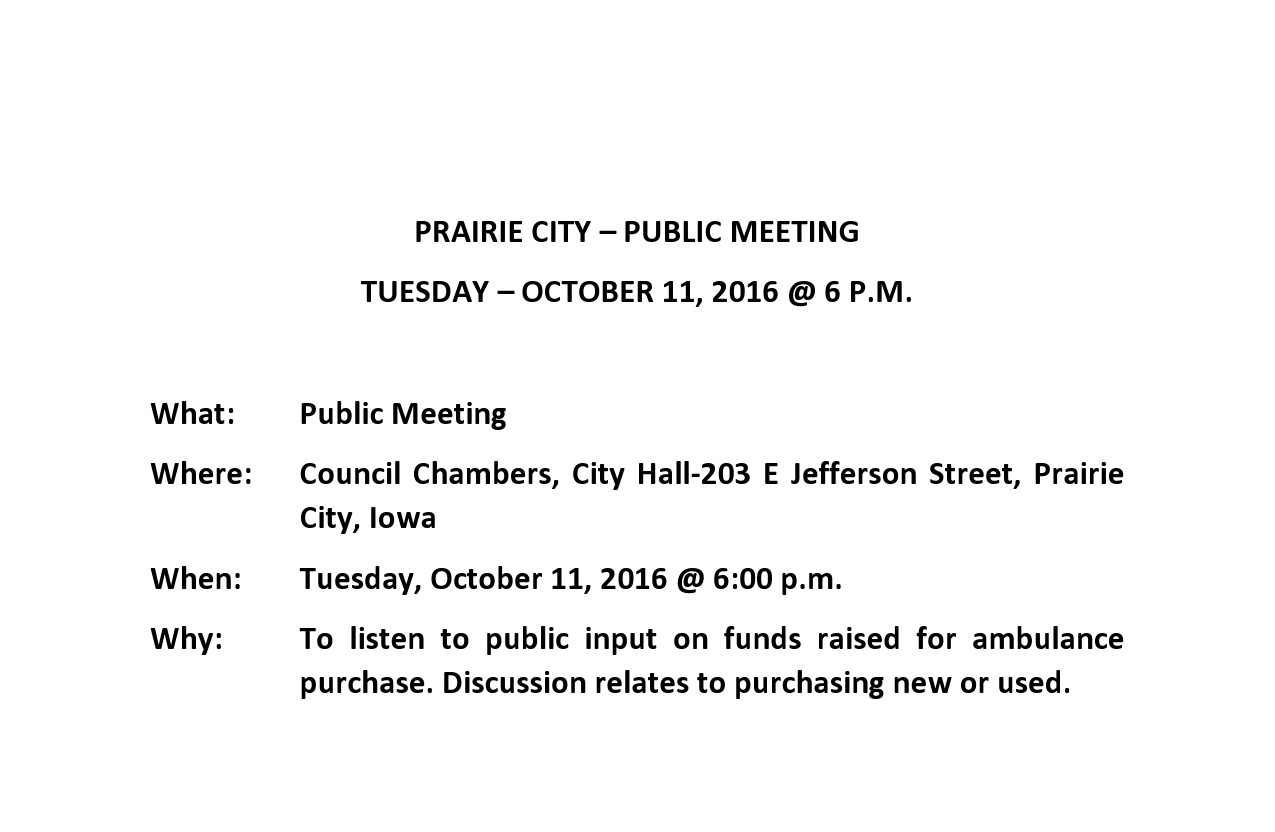 Public meeting regarding ambulance purchase @ City Hall