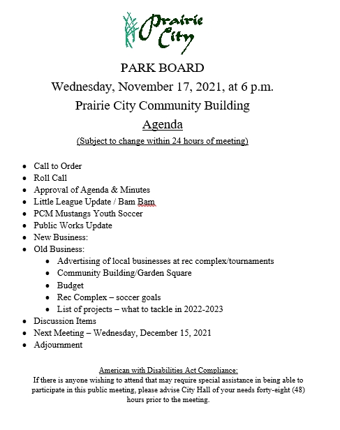 Park Board Meeting @ Community Building