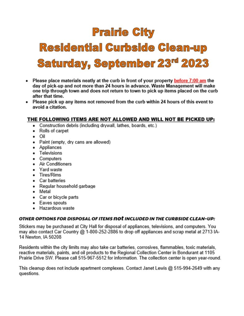 Fall Curbside Cleanup! See flyer for details.