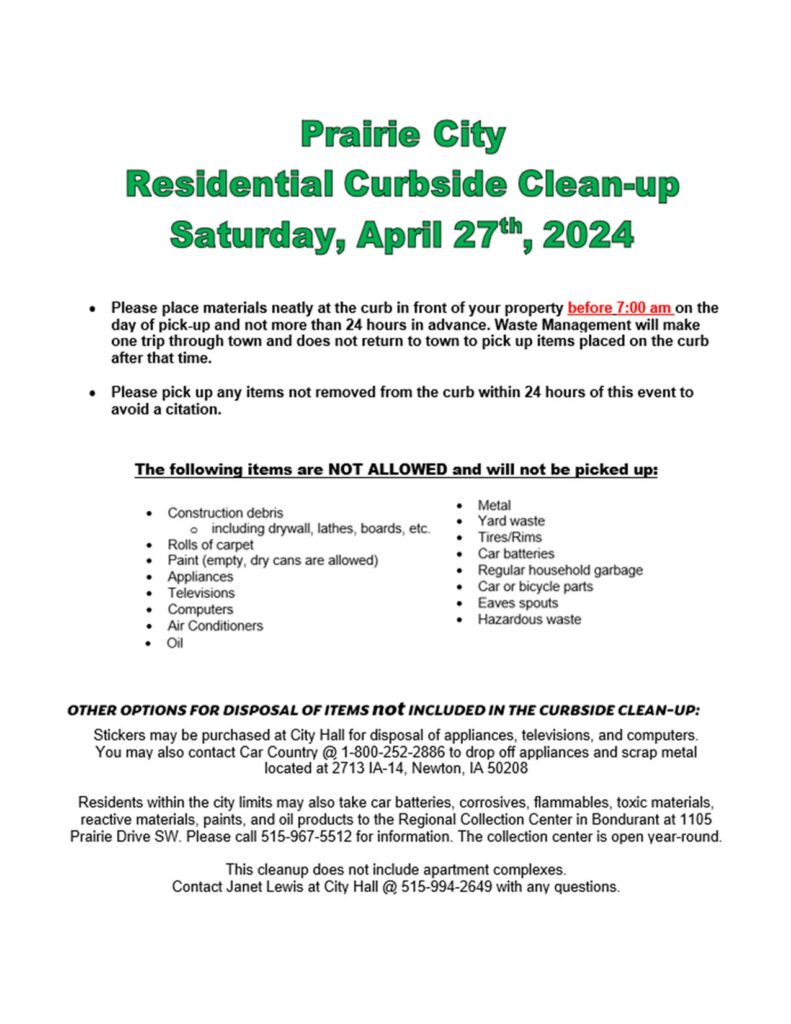 Residential Curbside Clean-Up @ Prairie City