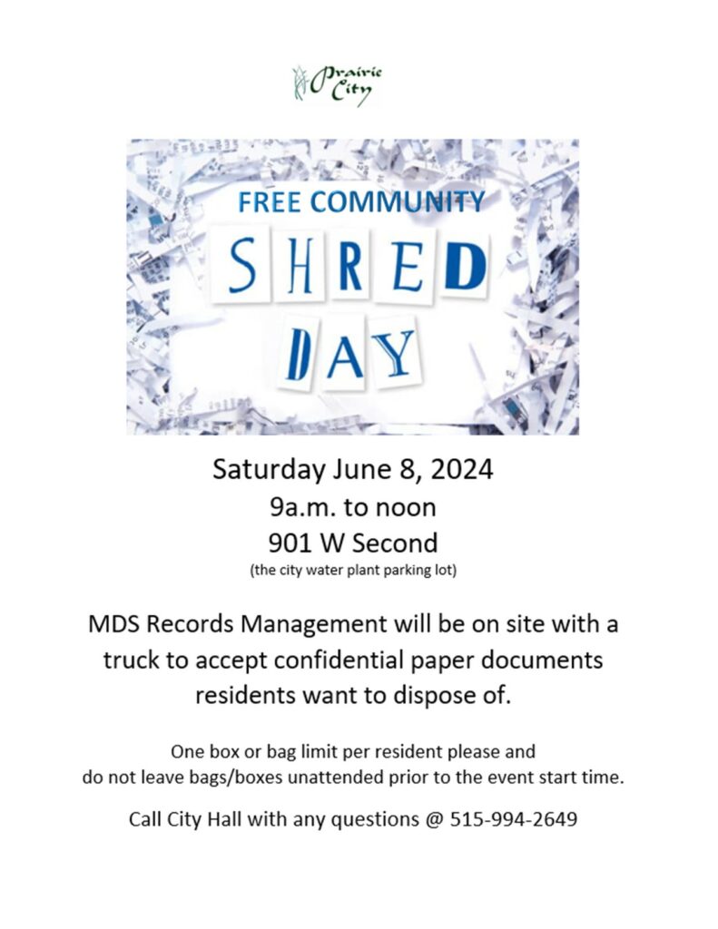 Community Shred Day! @ City Water Plant Parking Lot